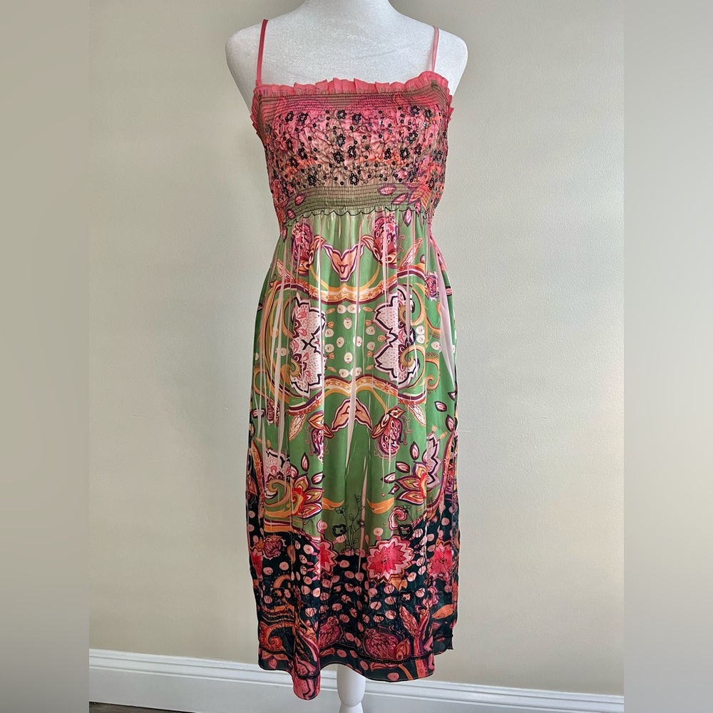 Fairycore Floral Sequin Colorful Festival Lapis Burnout Dress One Size